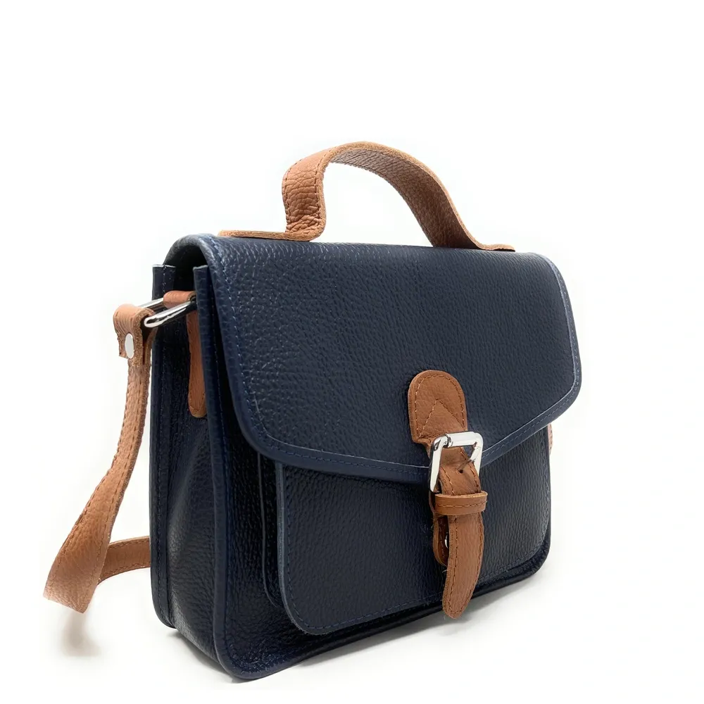 Sac cartable en cuir grainé CALVI Bleu marine - Image 2