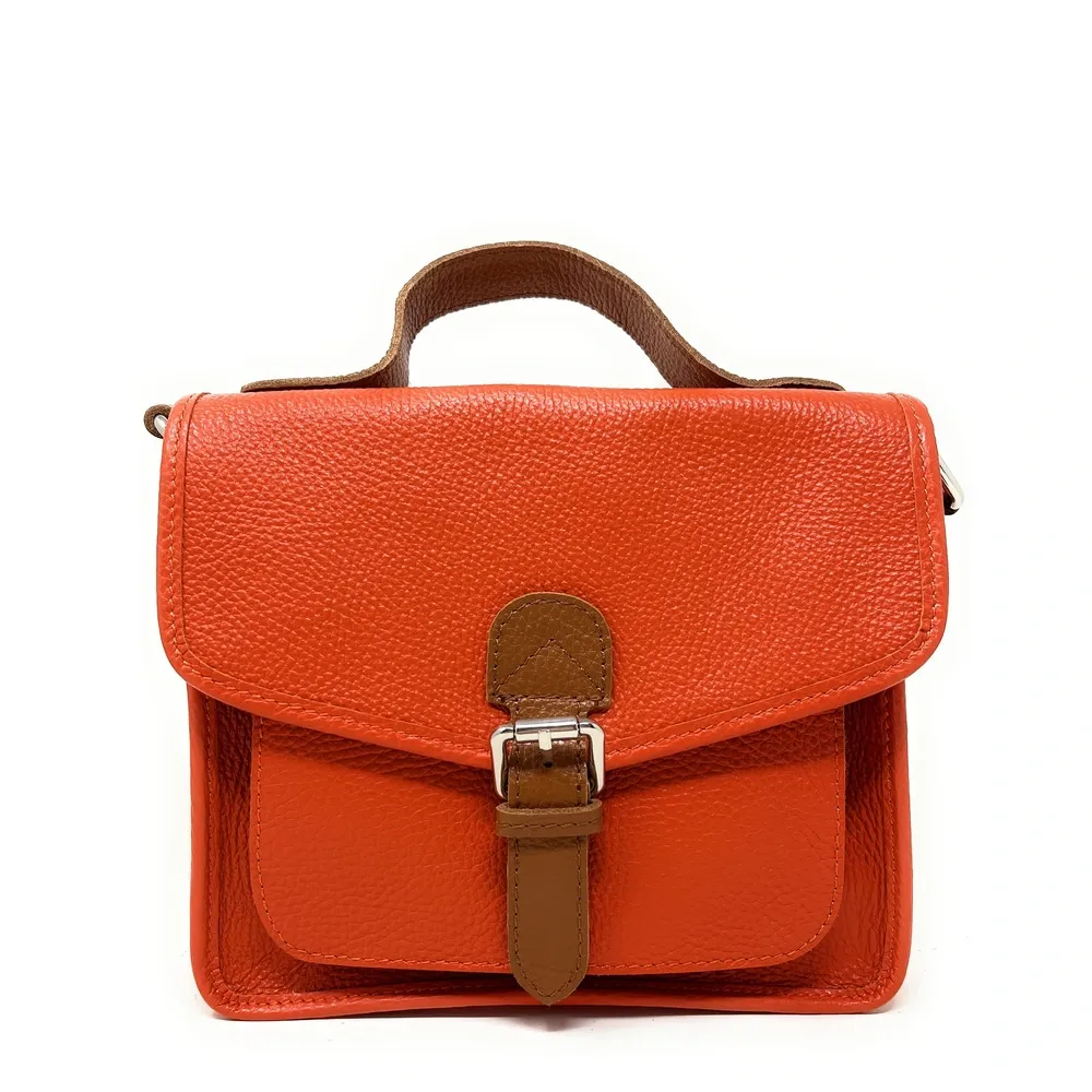 Sac cartable en cuir grainé CALVI Mandarine - Image 4
