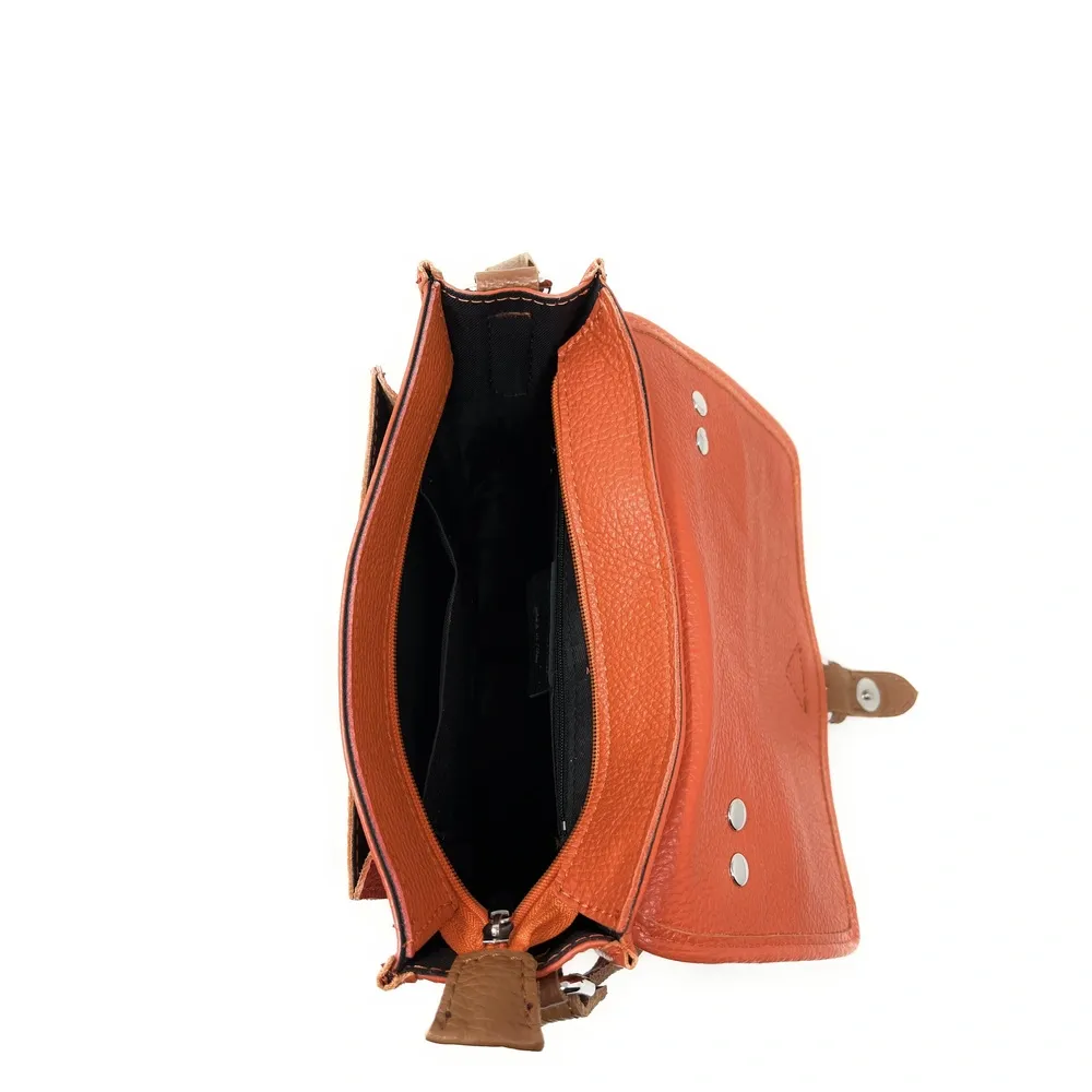 Sac cartable en cuir grainé CALVI Mandarine - Image 6