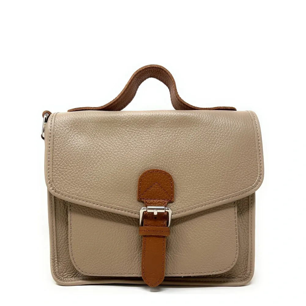 Sac cartable en cuir grainé CALVI Taupe - Image 4