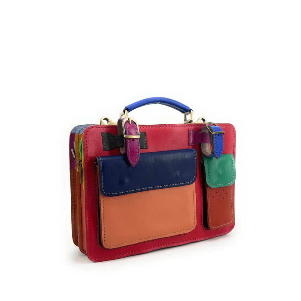 Sac cartable en cuir lisse PICADILLY CIRKUS rouge multicolore 9 - Image 2
