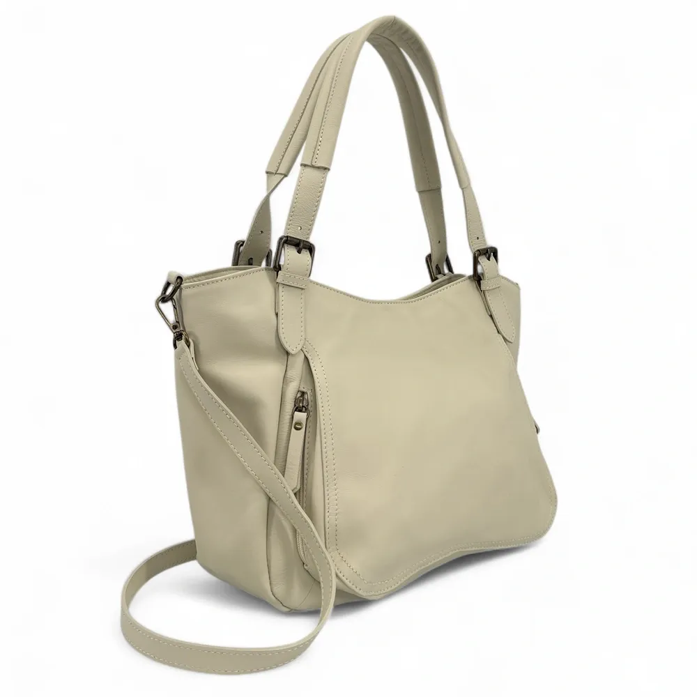 Sac en cuir lisse ELTON Beige crème - Image 2