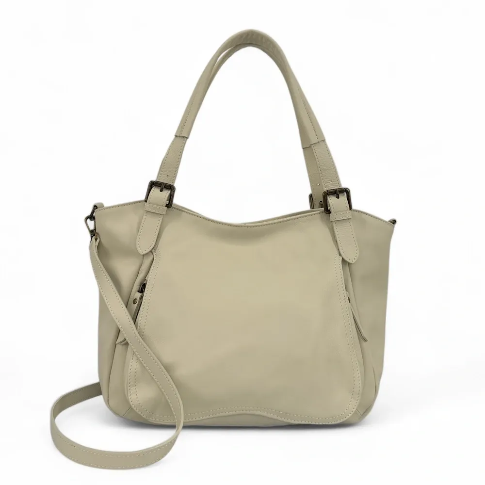 Sac en cuir lisse ELTON Beige crème - Image 4