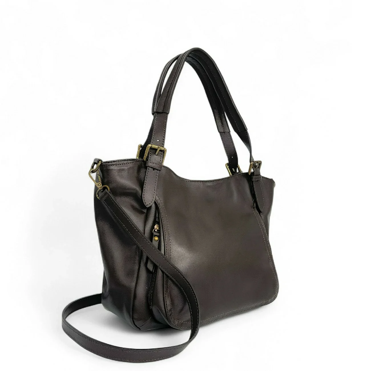 Sac en cuir lisse ELTON Chocolat - Image 2