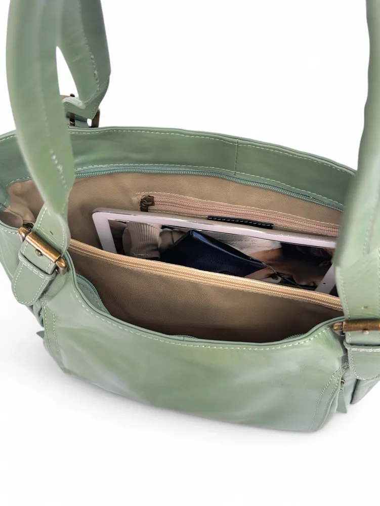 Sac en cuir lisse ELTON Vert amande - Image 8