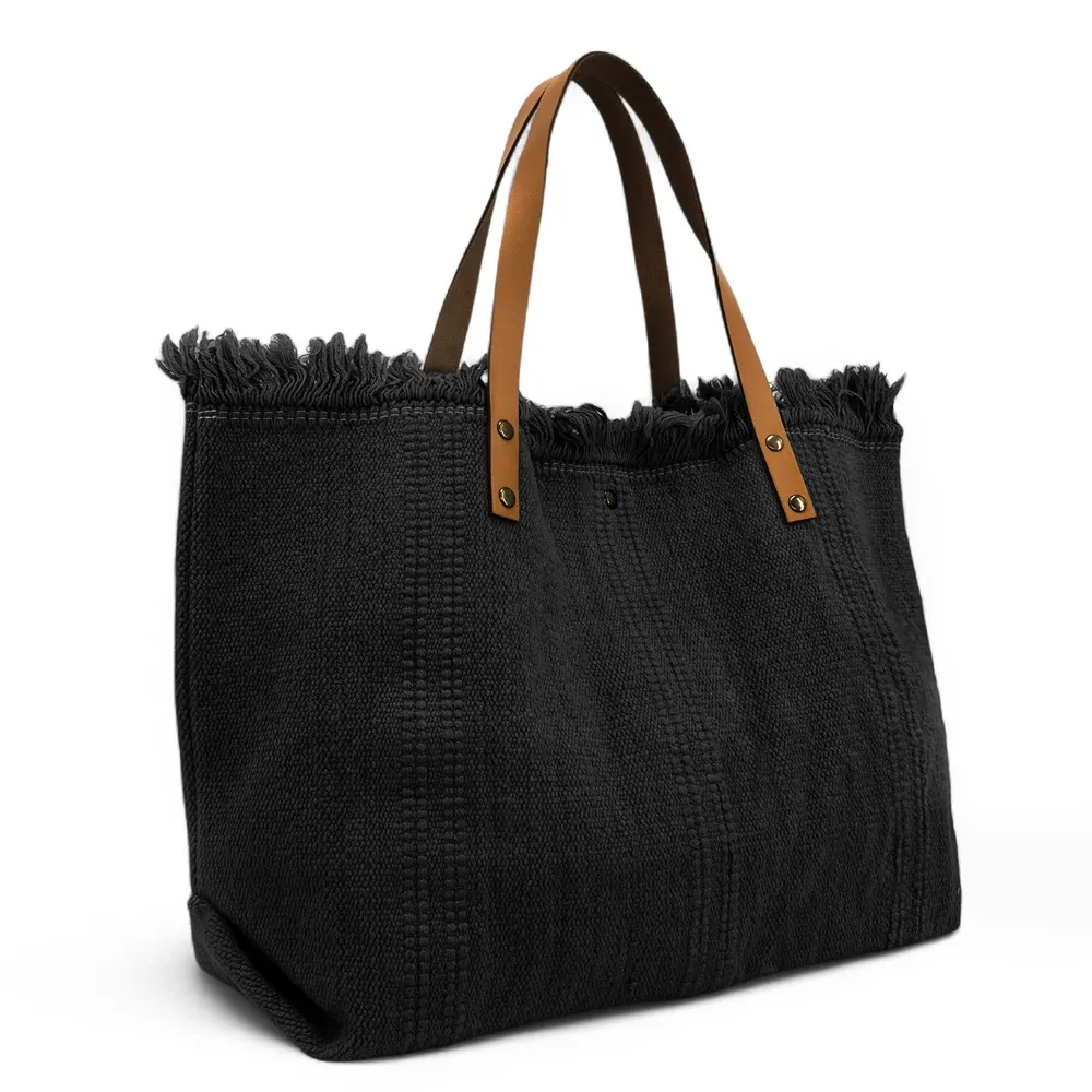 Sac de plage cabas en tissu IBIZA Noir - Image 2