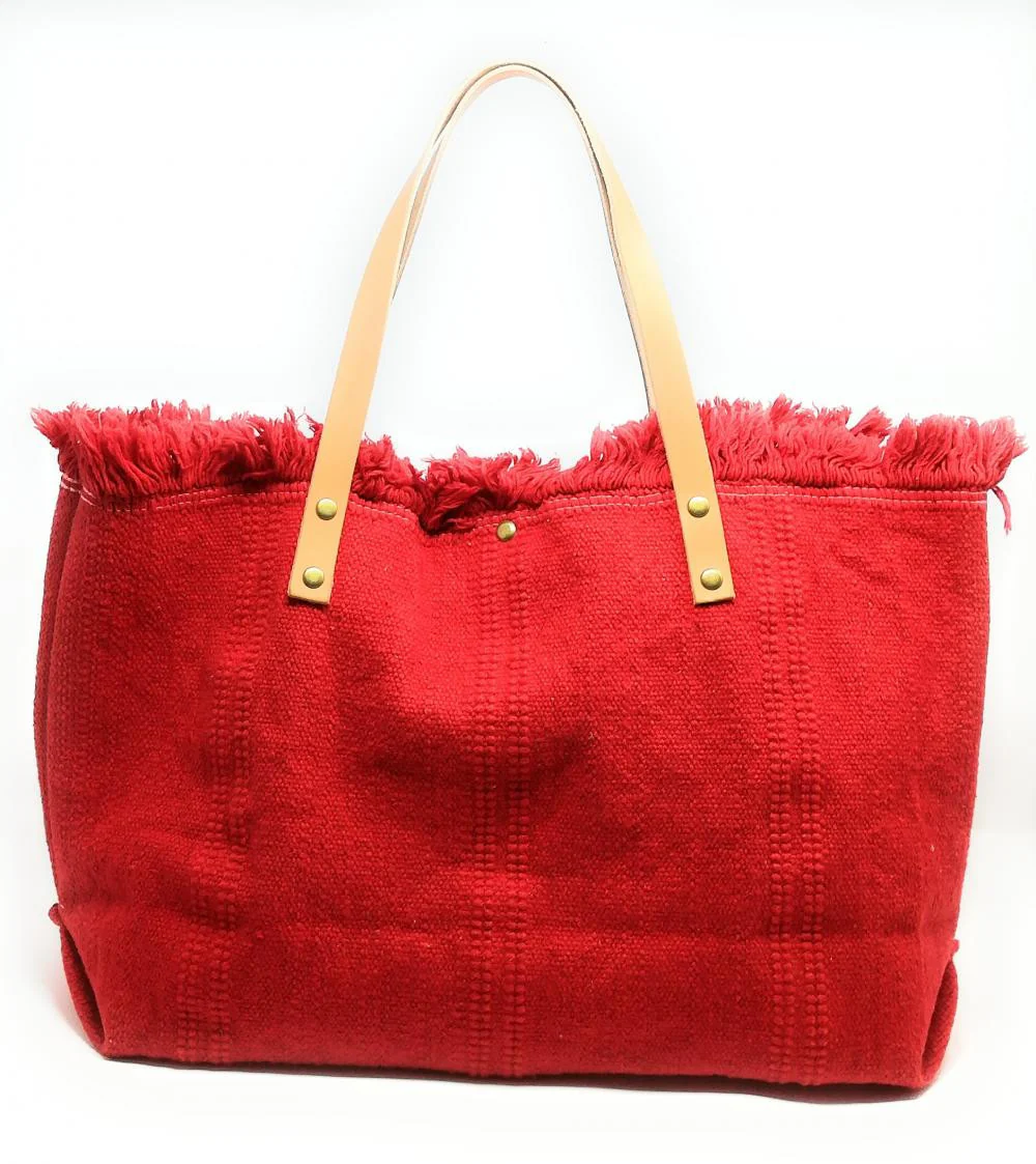 Sac de plage cabas en tissu IBIZA Rouge fraise - Image 2