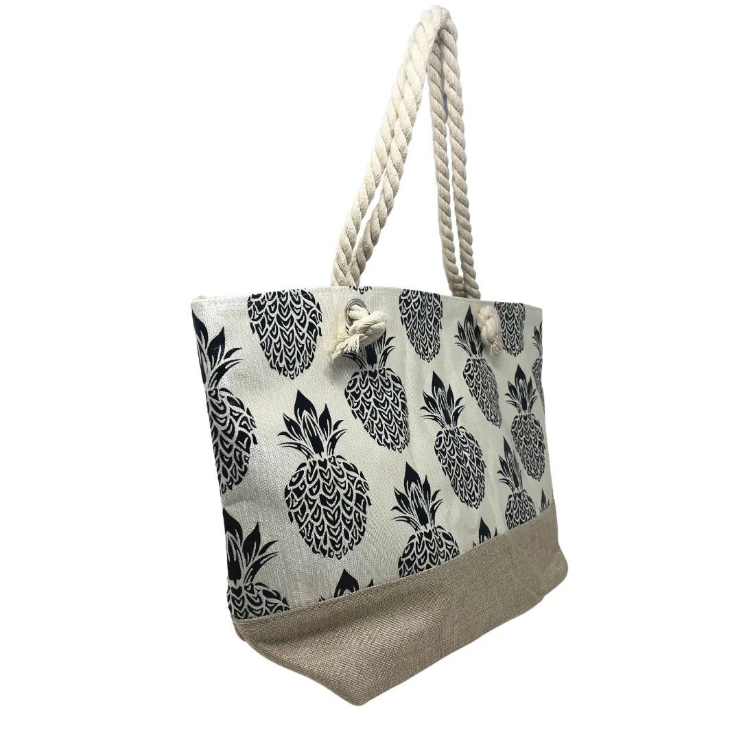 Sac de plage en toile polyester PLAYA Ananas Noir - Image 3