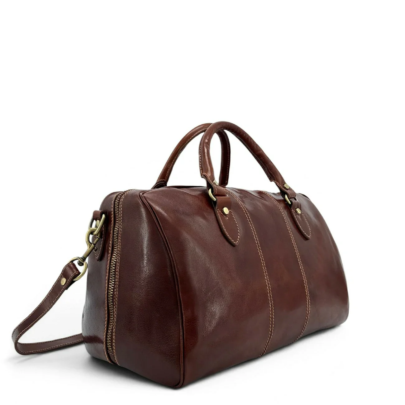 Sac de voyage en cuir lisse ANGKOR Marron châtaigne - Image 2