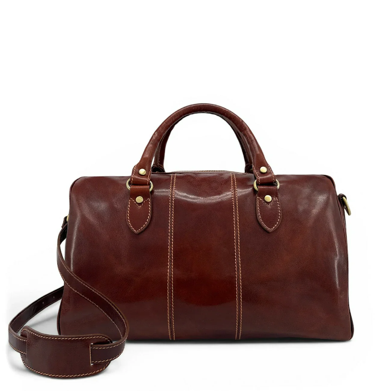 Sac de voyage en cuir lisse ANGKOR Marron châtaigne - Image 3
