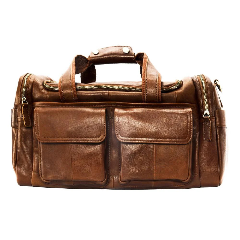 Sac de voyage en cuir lisse ACCRA Camel foncé