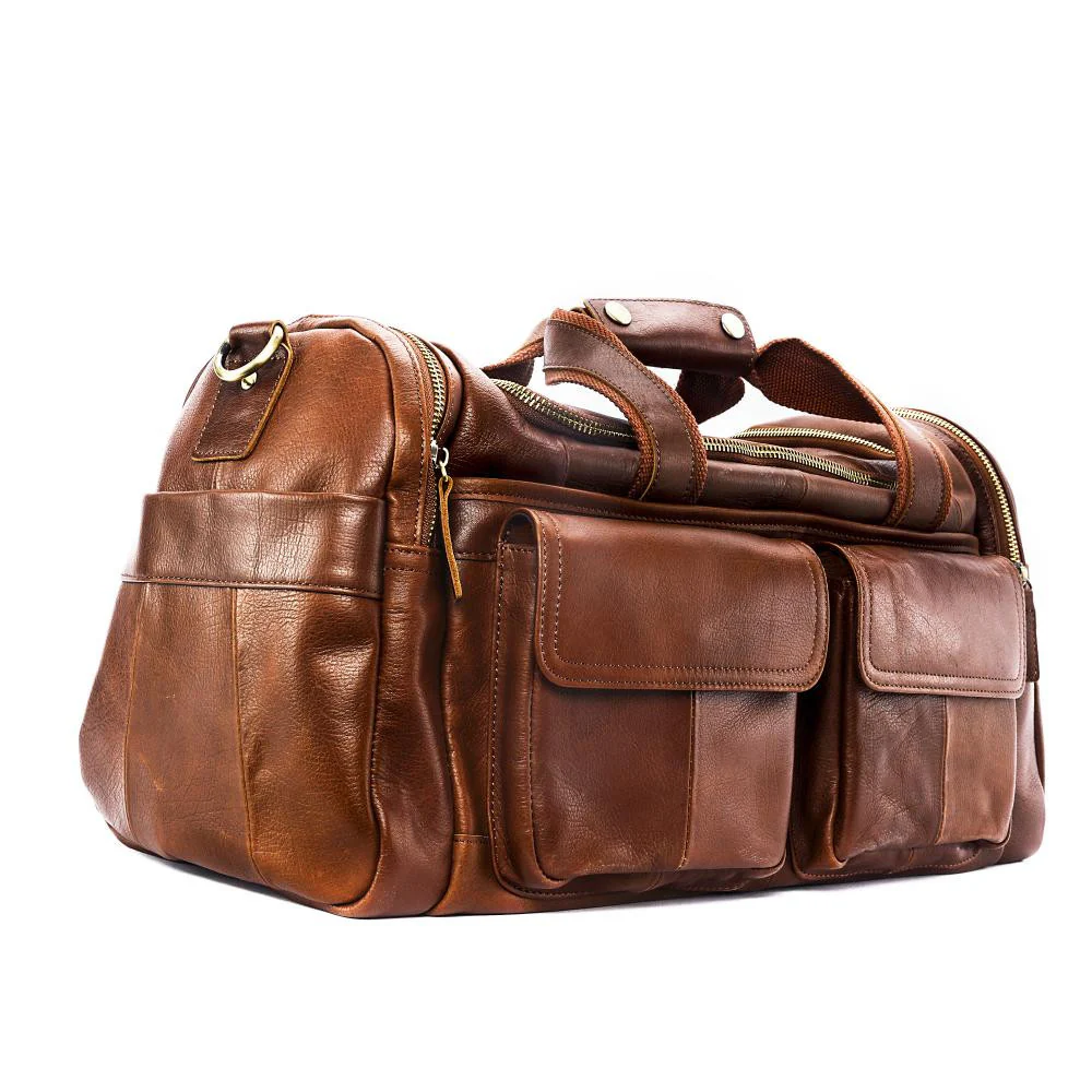 Sac de voyage en cuir lisse ACCRA Camel foncé - Image 3