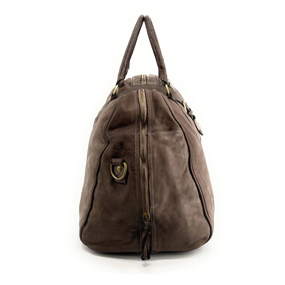 Sac de voyage en cuir vintage COBA Taupe foncé - Image 3