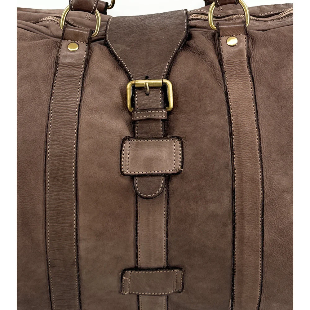 Sac de voyage en cuir vintage COBA Taupe foncé - Image 6