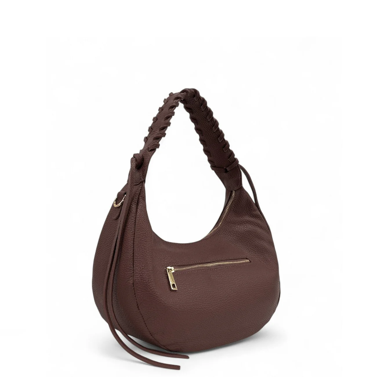 Sac demi-lune en cuir grainé NYX Marron Chocolat - Image 2