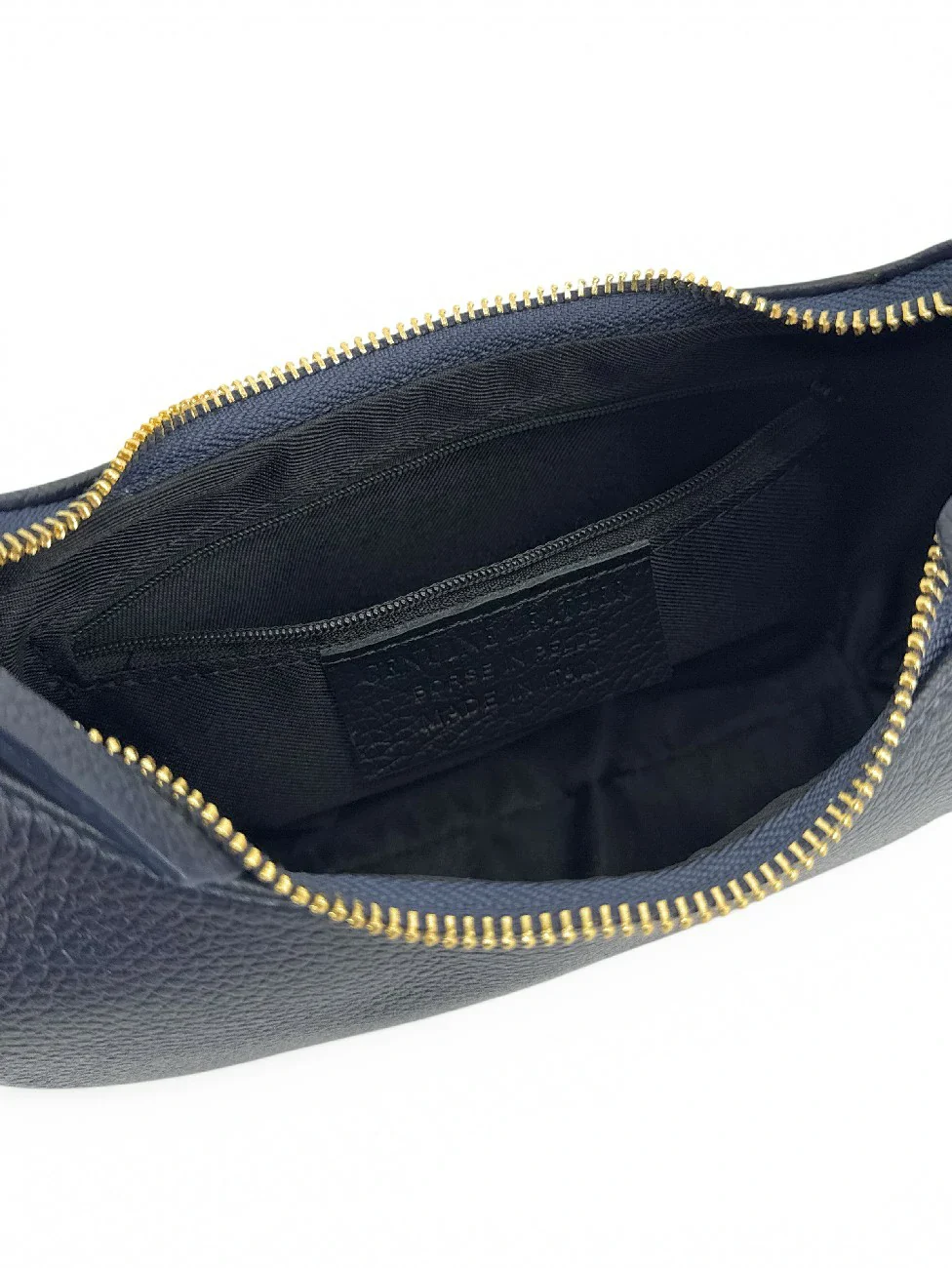 Sac demi-lune en cuir grainé SILOE Bleu marine - Image 6