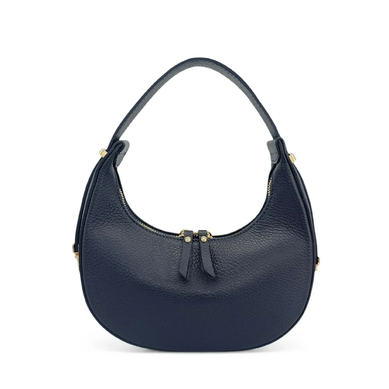 Sac demi-lune en cuir grainé SILOE Bleu marine - Image 7