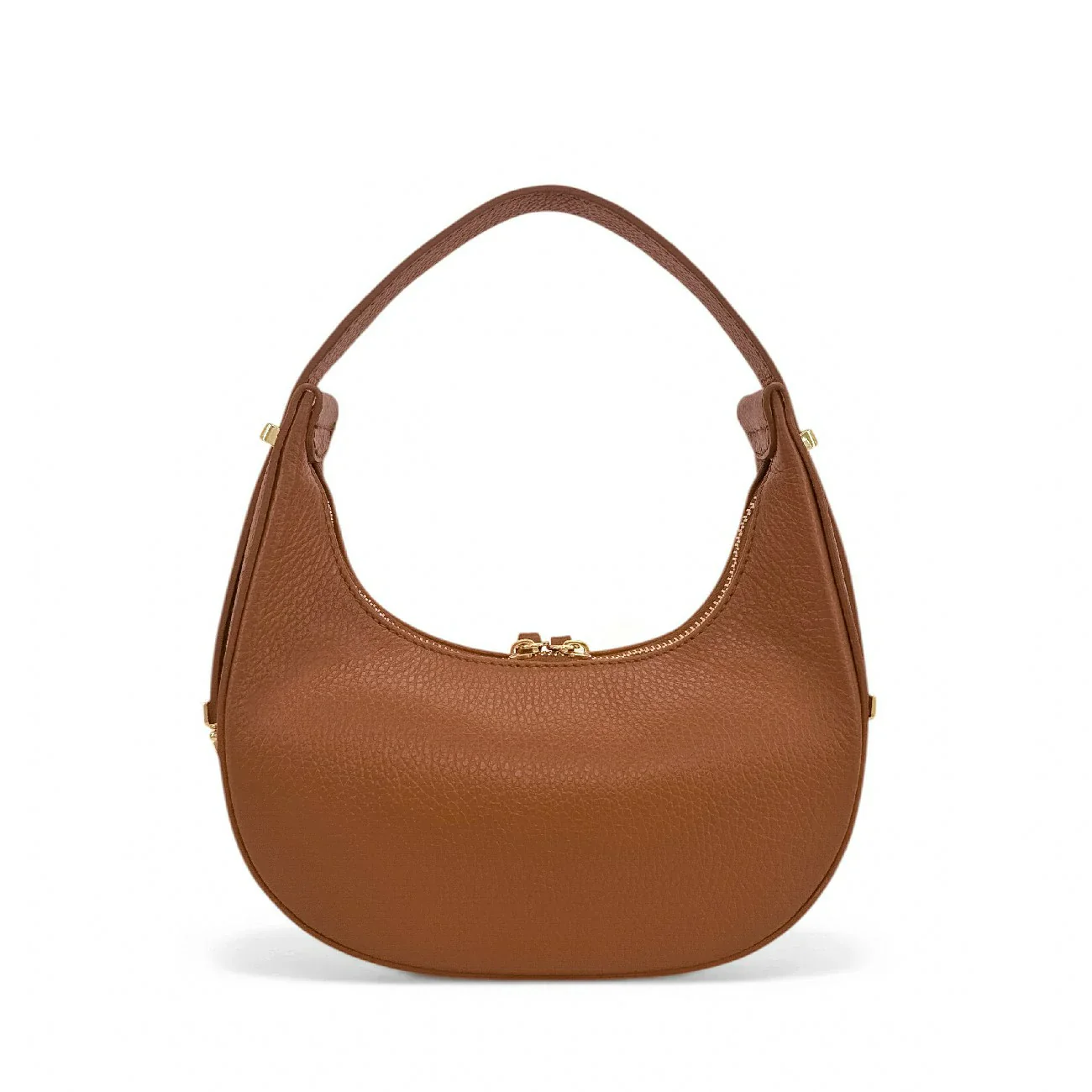 Sac demi-lune en cuir grainé SILOE Marron camel foncé - Image 8