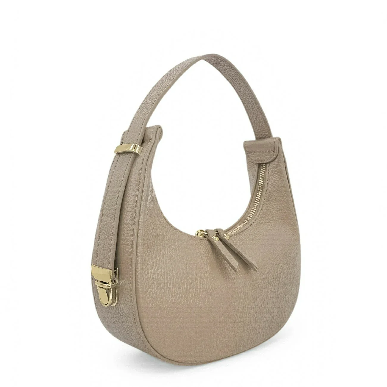 Sac demi-lune en cuir grainé SILOE Taupe - Image 2