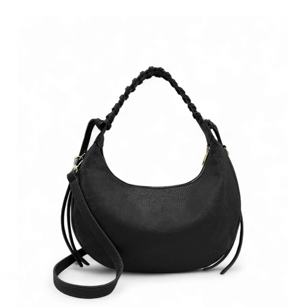 Sac demi-lune en cuir grainé NYX Noir - Image 3