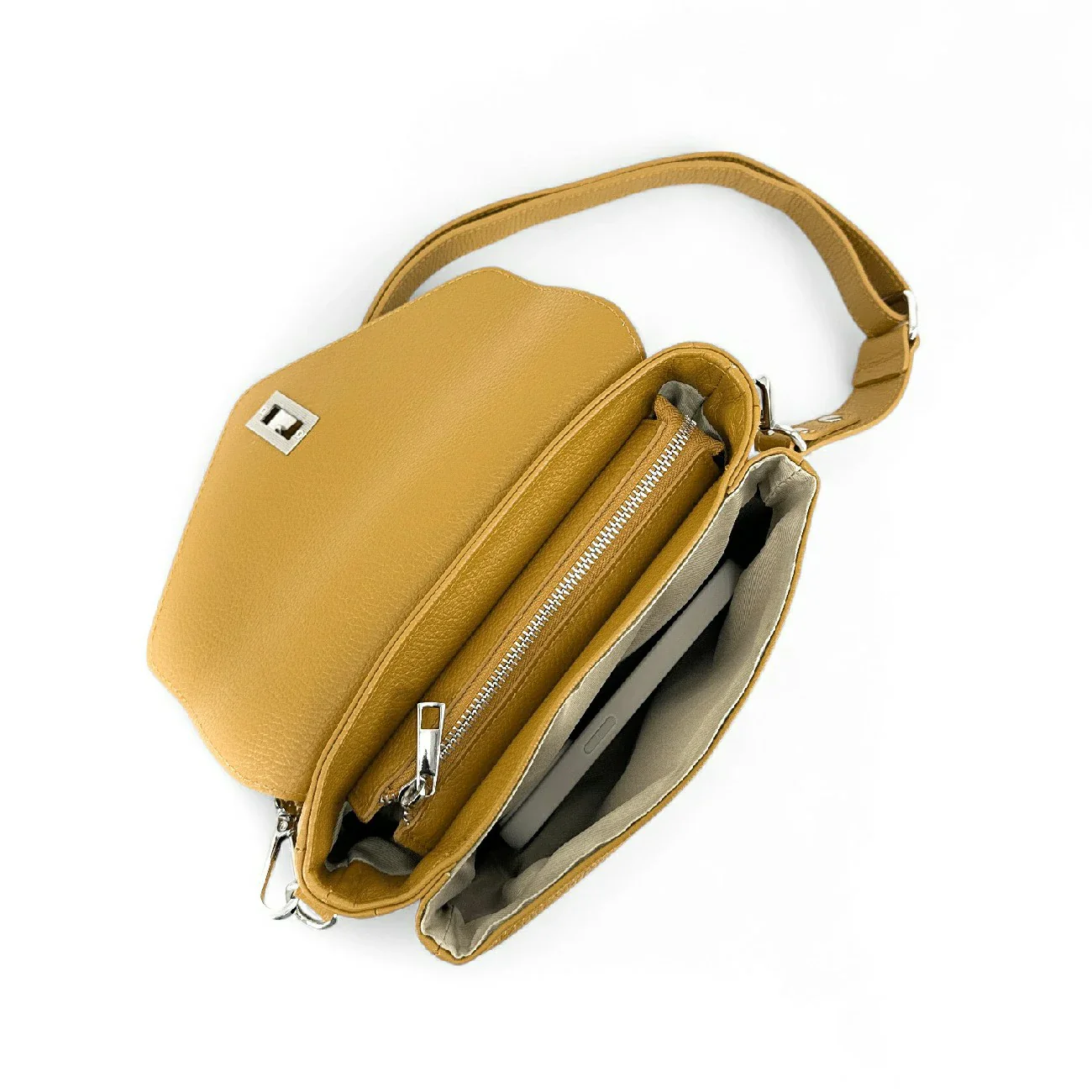 Sac trotteur en cuir grainé BAGGY Jaune moutarde - Image 5