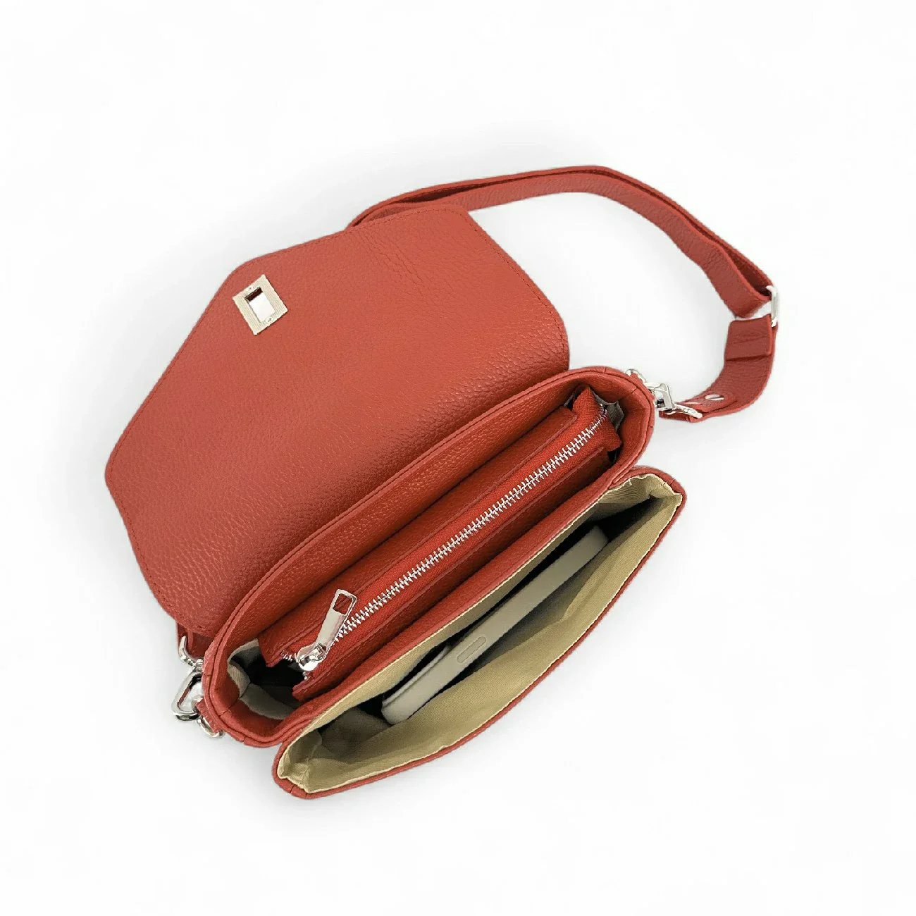 Sac trotteur en cuir grainé BAGGY Rouge terracotta - Image 5