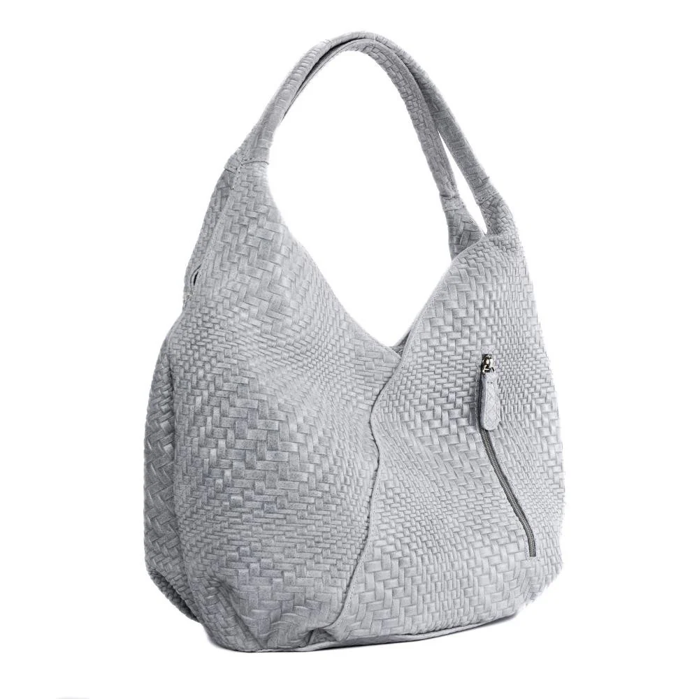 Sac HOBO en cuir embossé tressage MANDALAY Gris clair - Image 3
