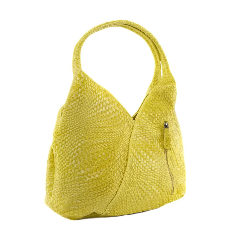 Sac HOBO en cuir embossé tressage MANDALAY Jaune tournesol - Image 3