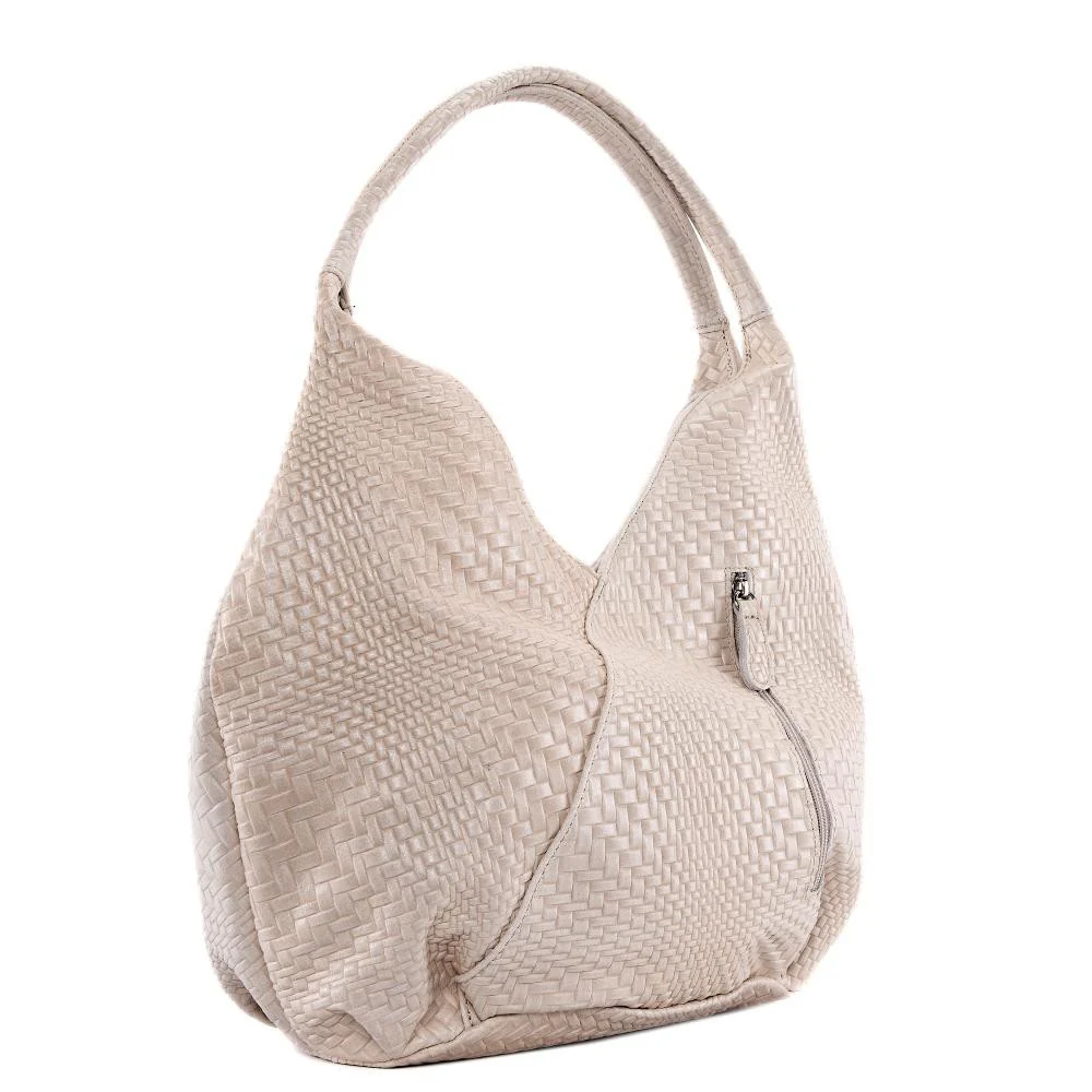 Sac HOBO en cuir embossé tressage MANDALAY Rose nude - Image 3