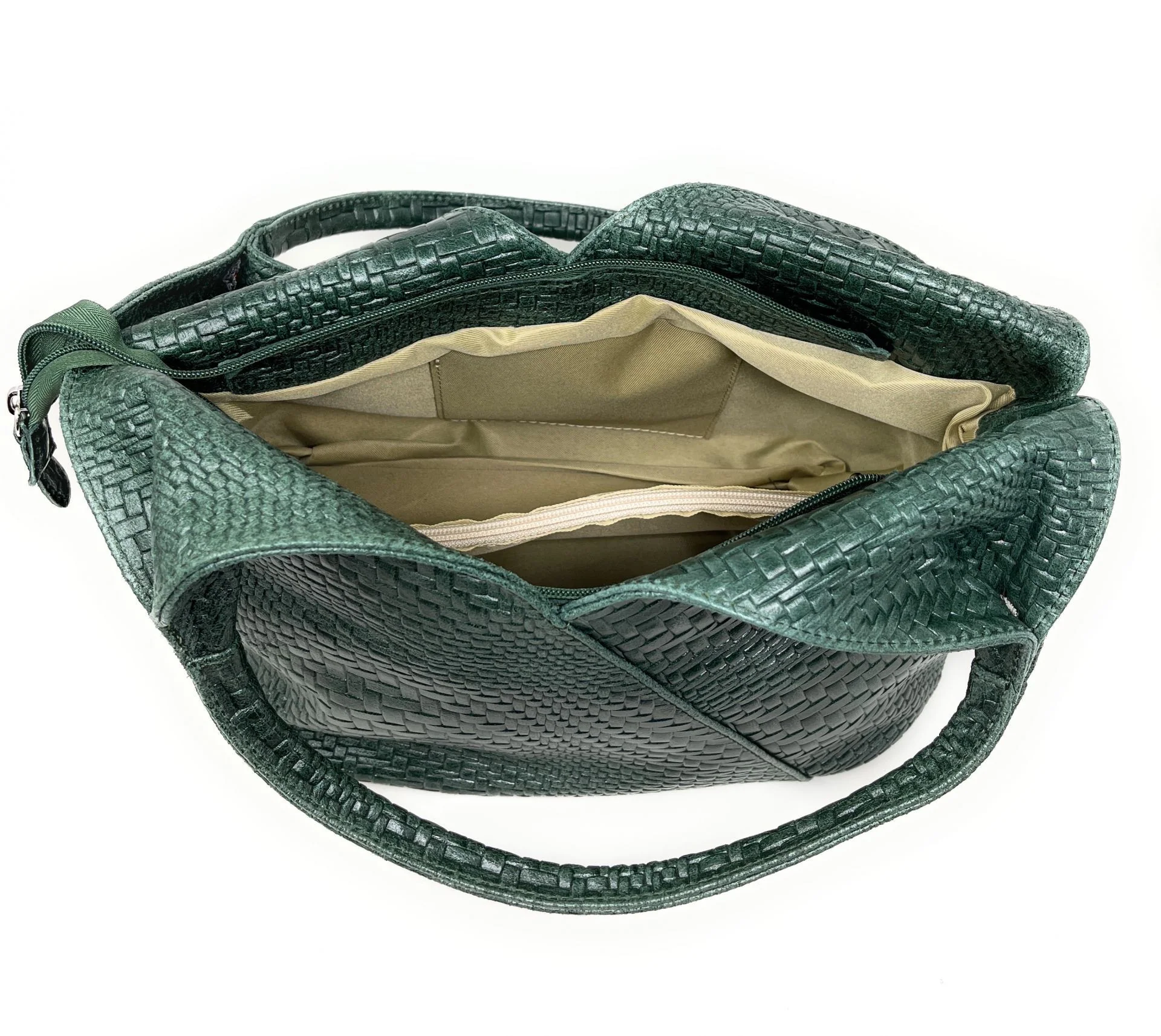 Sac HOBO en cuir embossé tressage MANDALAY Vert forêt - Image 4