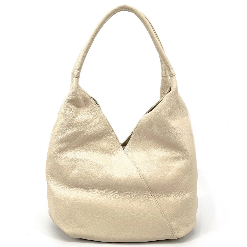 Sac HOBO en cuir grainé MANDALAY Beige crème - Image 3