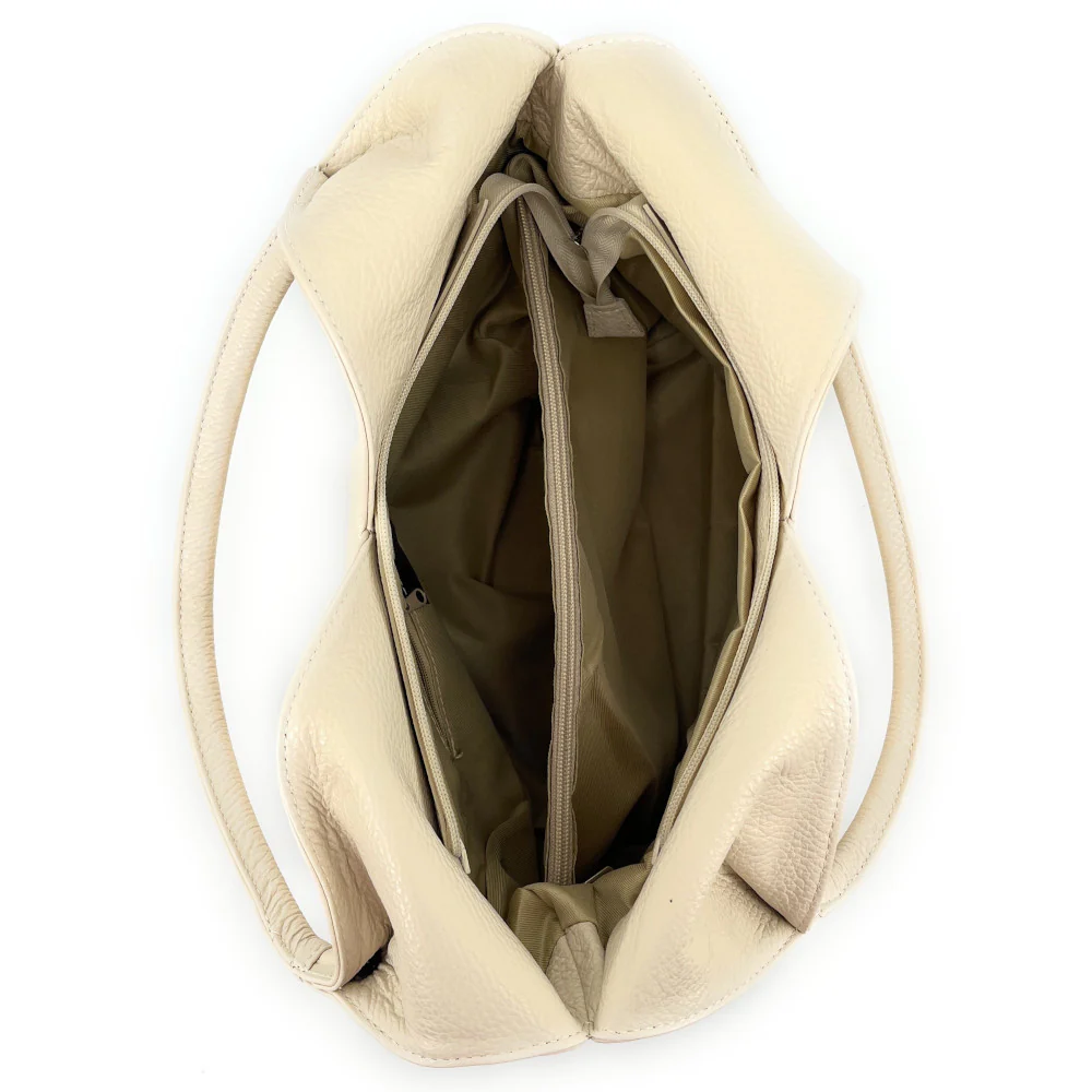 Sac HOBO en cuir grainé MANDALAY Beige crème - Image 4