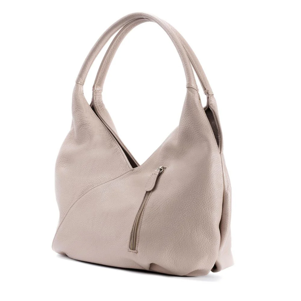 Sac HOBO en cuir grainé MANDALAY Taupe clair - Image 3