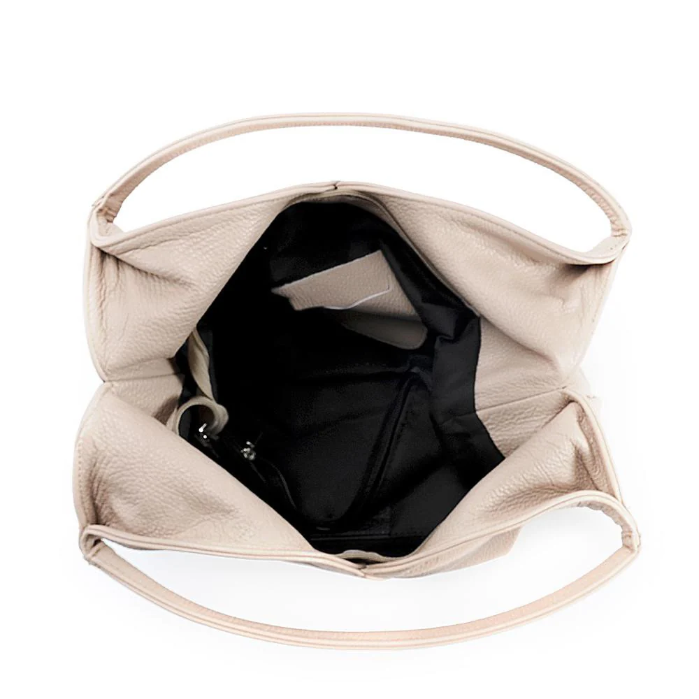 Sac HOBO en cuir grainé MANDALAY Taupe clair - Image 5