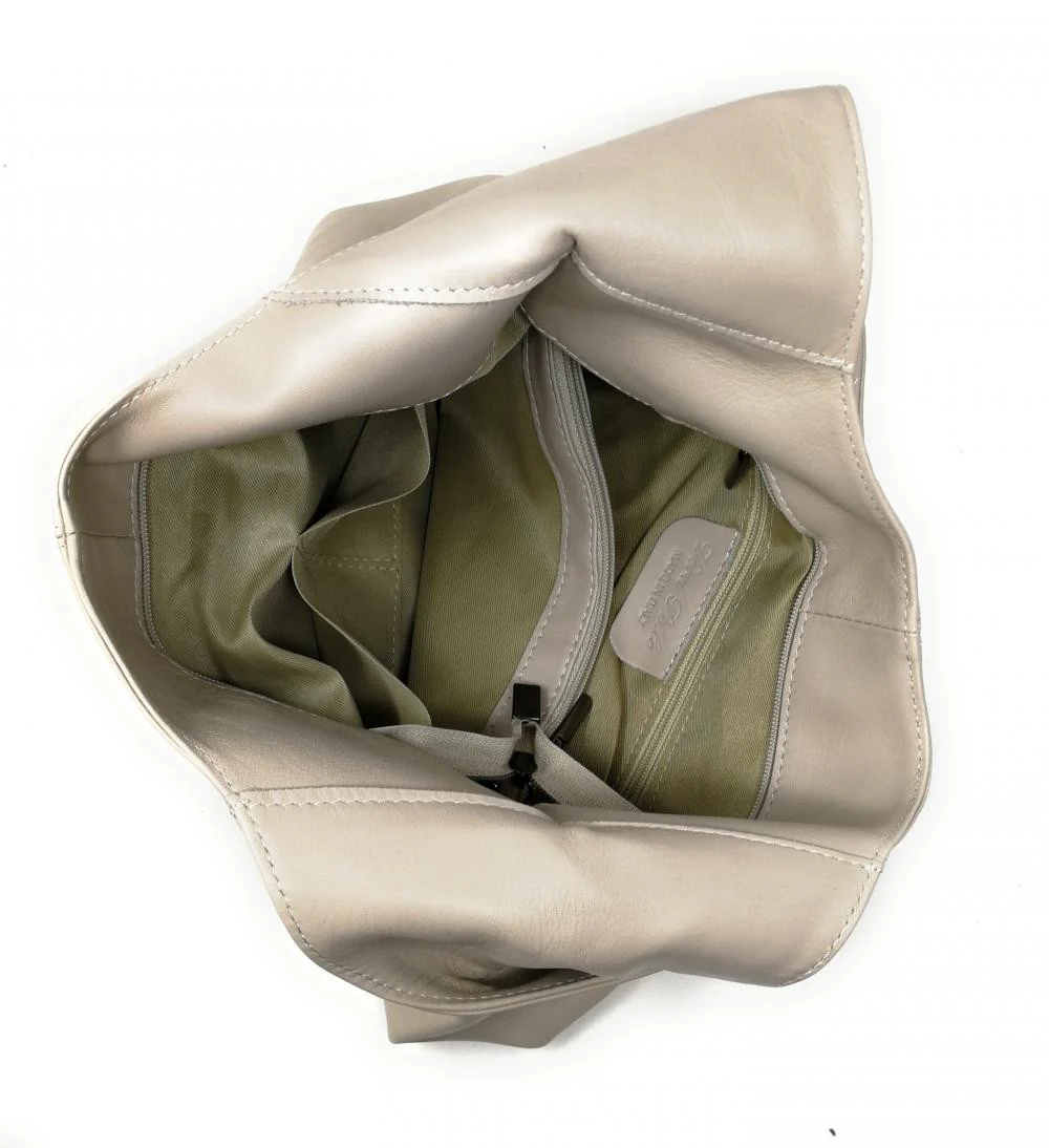Sac HOBO en cuir lisse NEW AGE Beige crème - Image 4