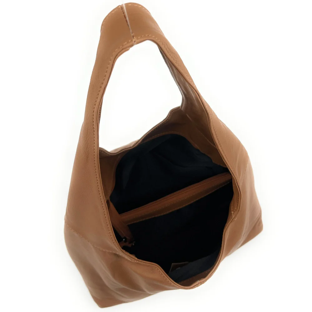 Sac HOBO en cuir lisse NEW AGE Cognac - Image 3