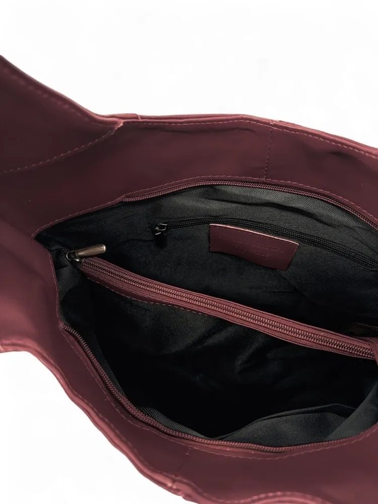 Sac HOBO en cuir lisse NEW AGE Rouge bordeaux - Image 4
