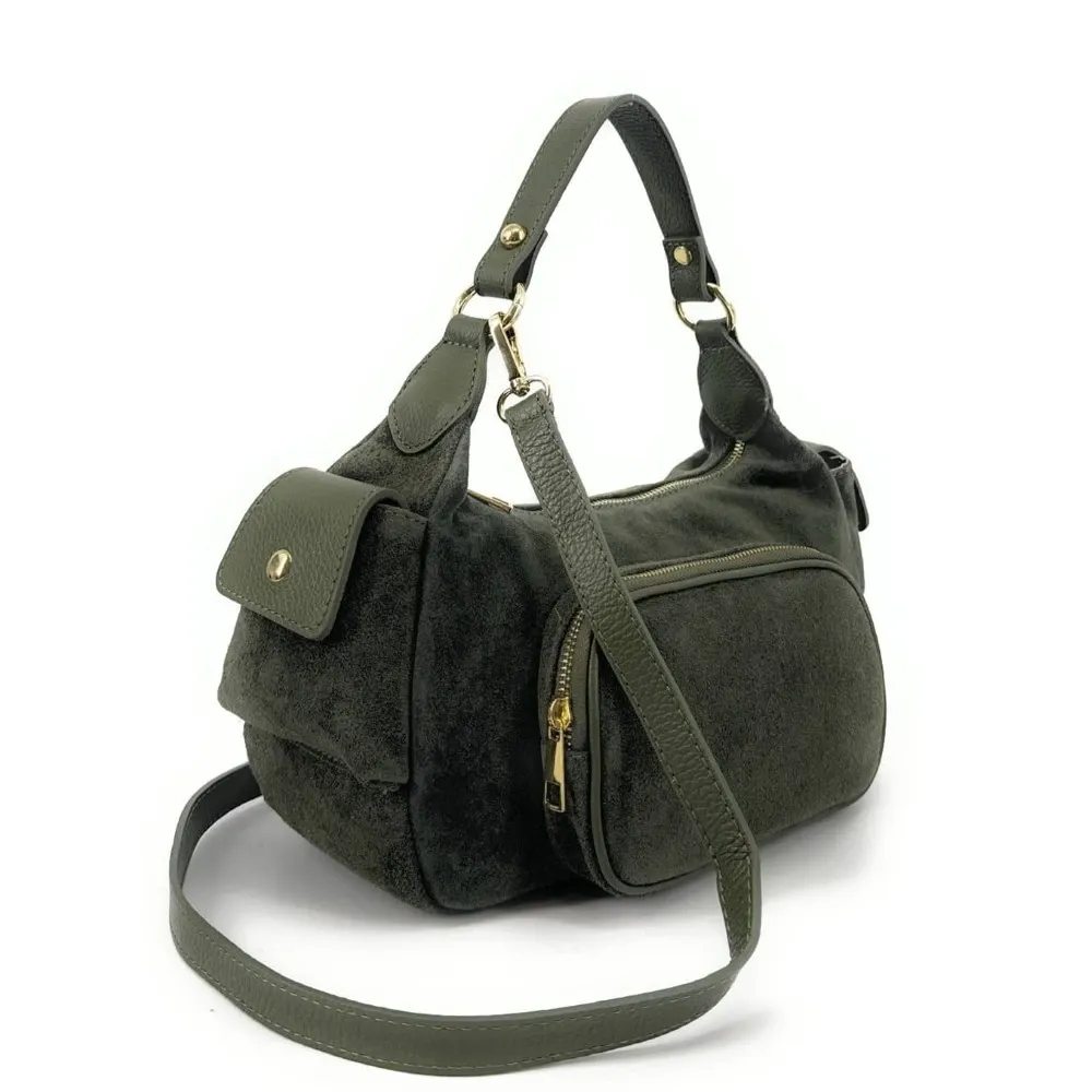Sac multipoche en daim NELLIE Kaki - Image 3