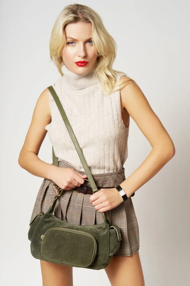 Sac multipoche en daim NELLIE Kaki - Image 7