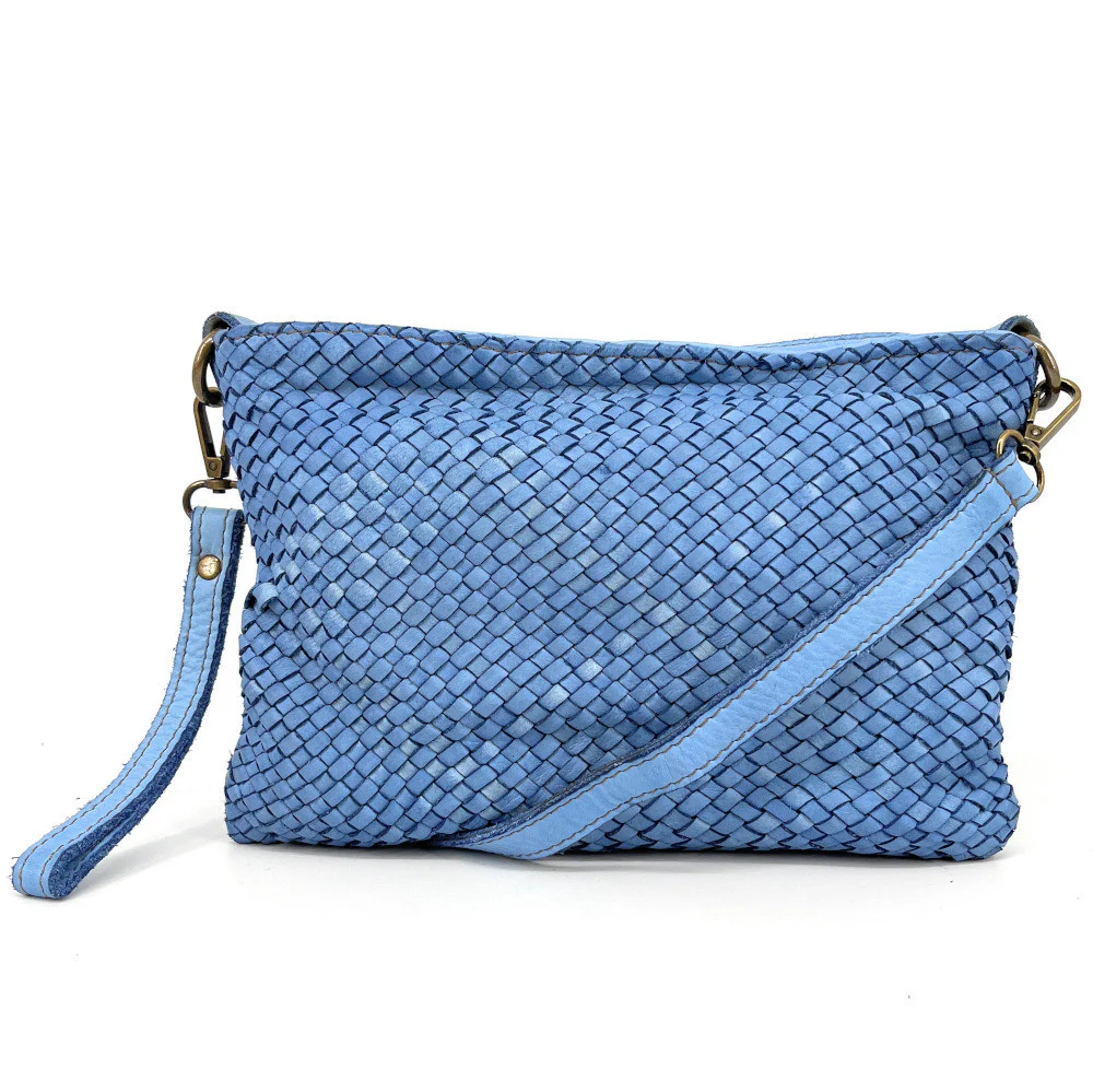 Sac pochette à bandoulière en cuir tressé MISS JOE Bleu céleste - Image 4