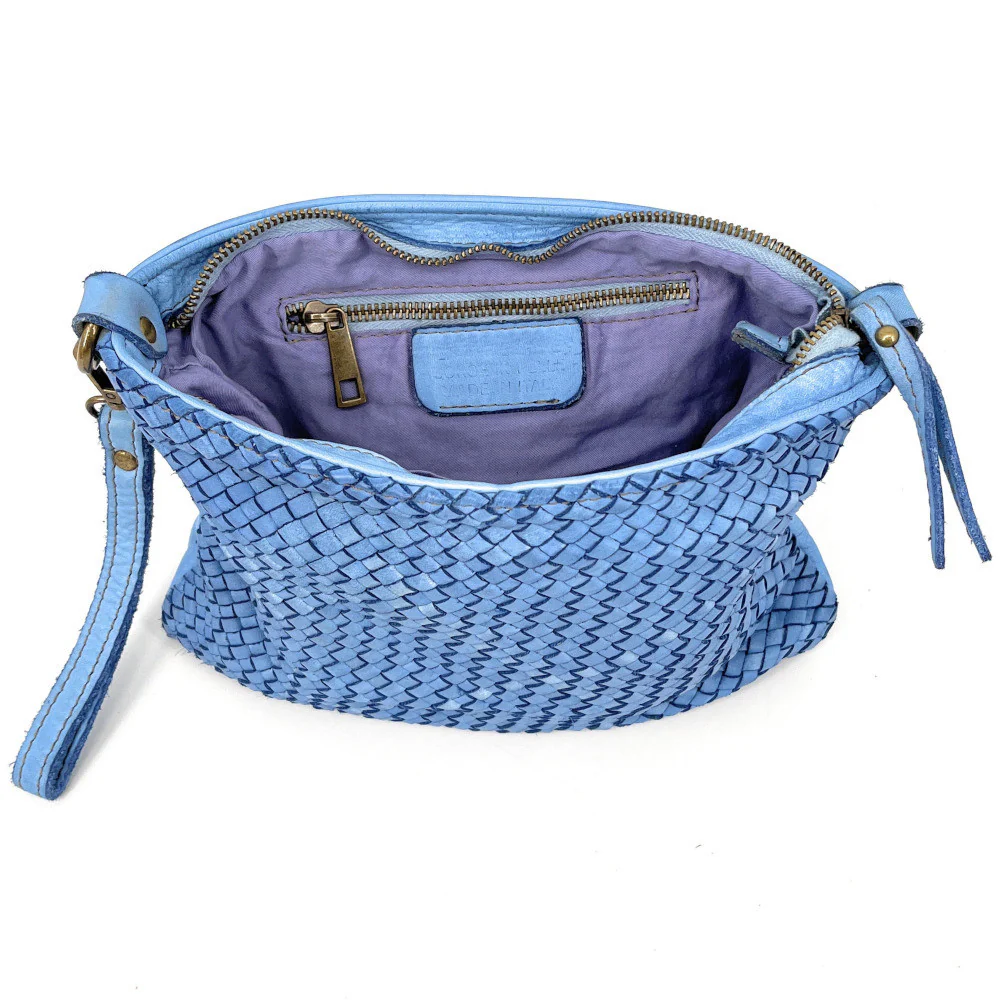 Sac pochette à bandoulière en cuir tressé MISS JOE Bleu céleste - Image 5