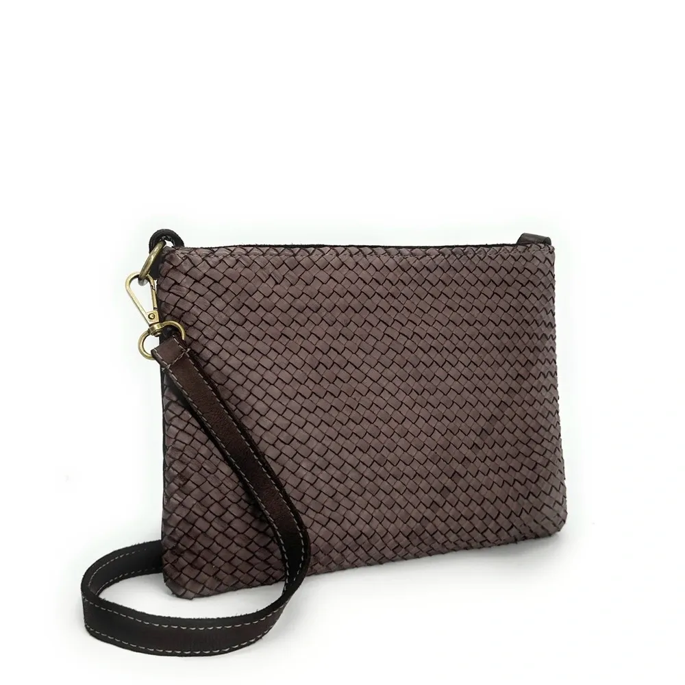 Sac pochette à bandoulière en cuir tressé MISS JOE Chocolat - Image 3