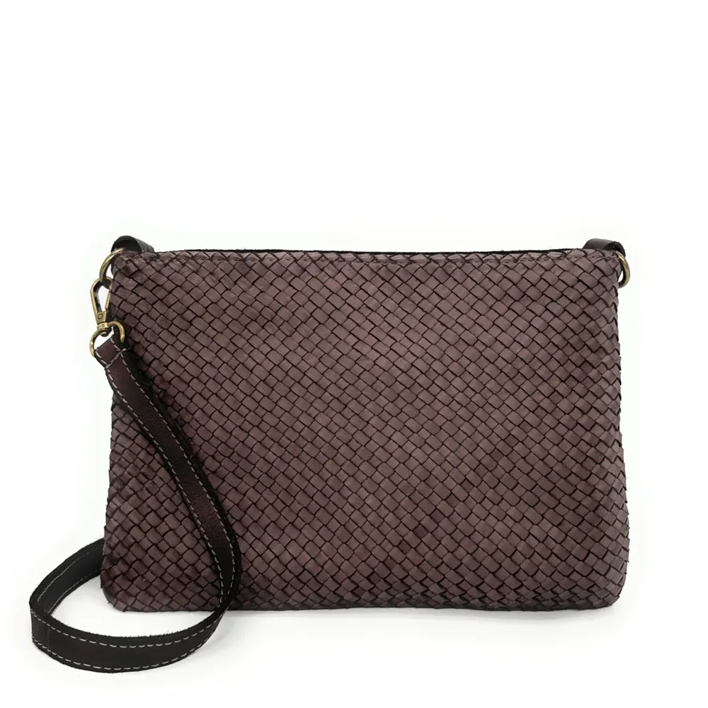 Sac pochette à bandoulière en cuir tressé MISS JOE Chocolat - Image 4