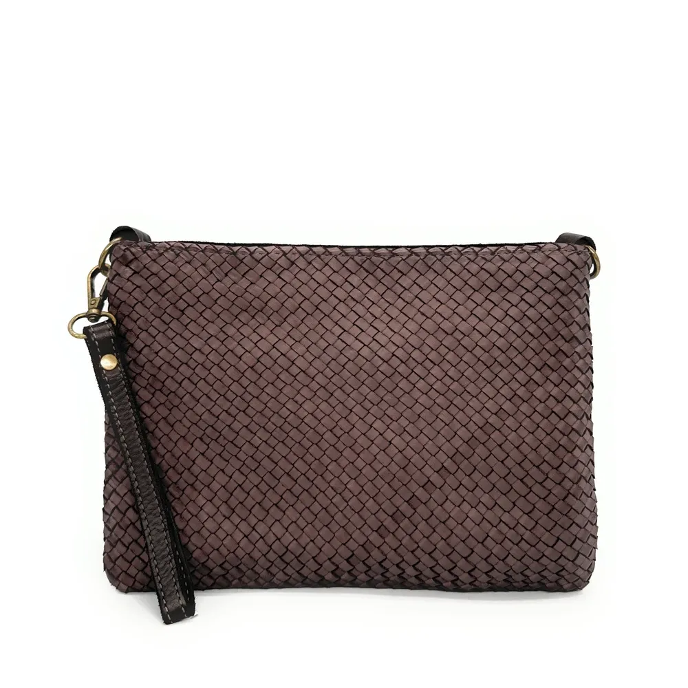 Sac pochette à bandoulière en cuir tressé MISS JOE Chocolat - Image 5