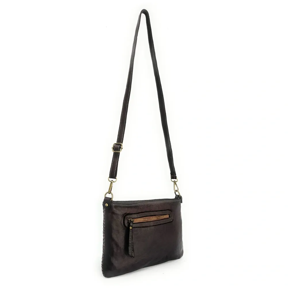 Sac pochette à bandoulière en cuir tressé MISS JOE Chocolat - Image 7