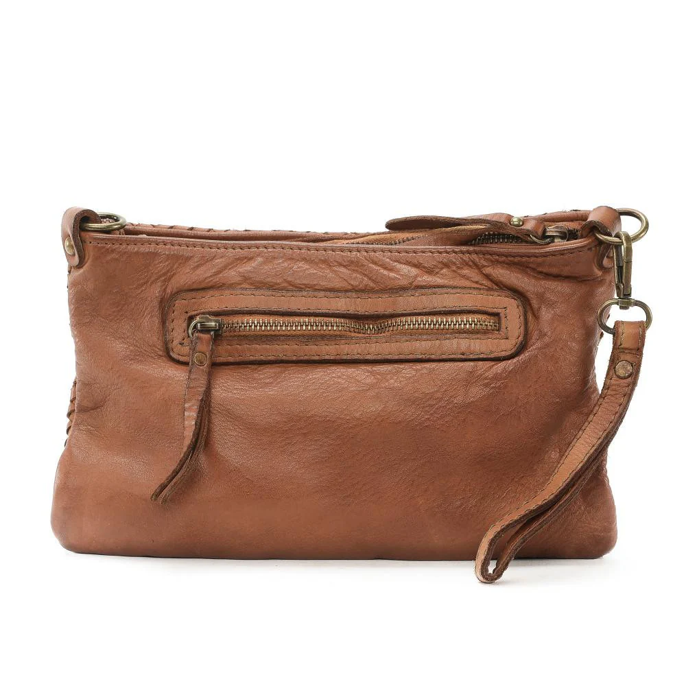Sac pochette à bandoulière en cuir tressé MISS JOE Cognac - Image 4