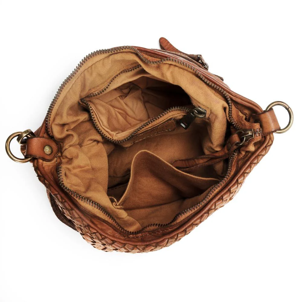 Sac pochette à bandoulière en cuir tressé MISS JOE Cognac - Image 6