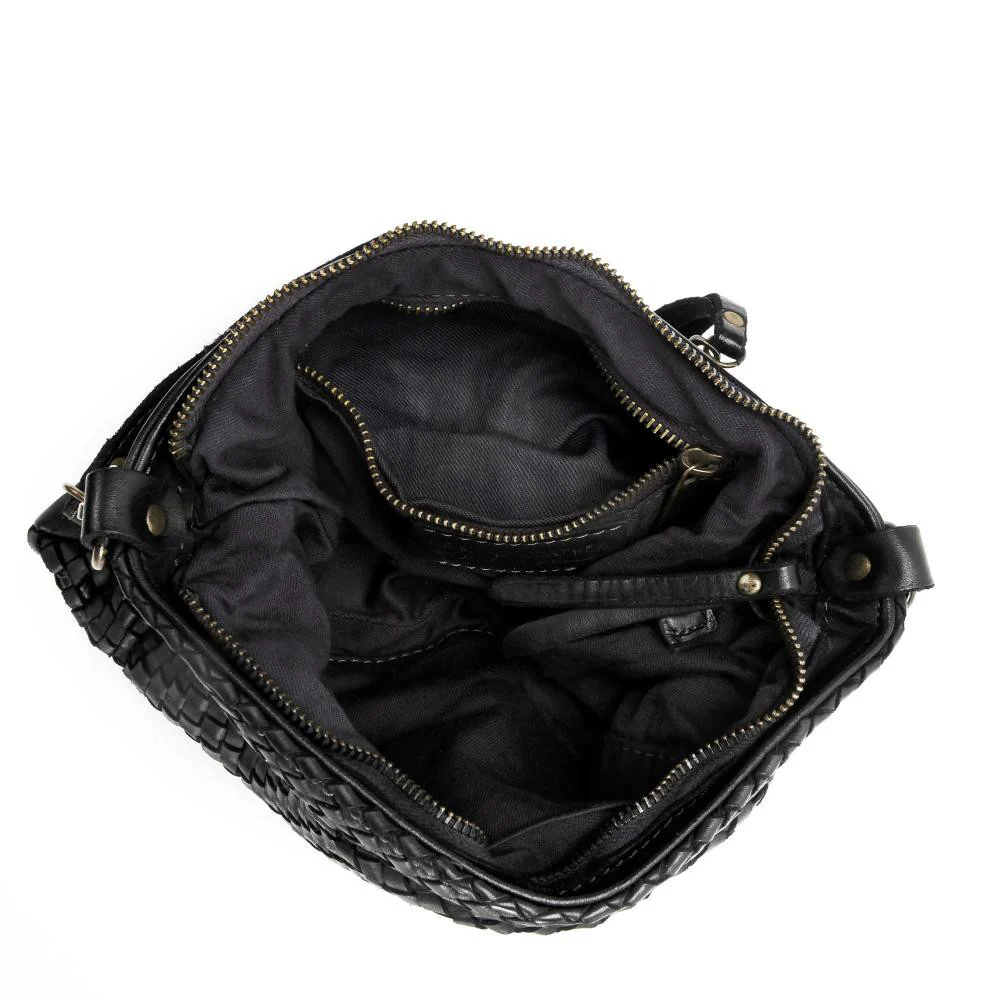 Sac pochette à bandoulière en cuir tressé MISS JOE Noir - Image 5
