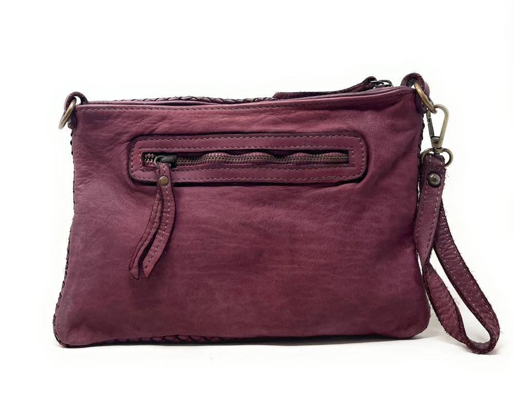 Sac pochette à bandoulière en cuir tressé MISS JOE Prune - Image 3
