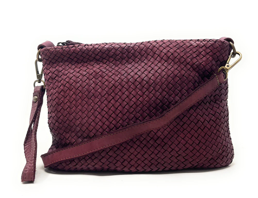 Sac pochette à bandoulière en cuir tressé MISS JOE Prune - Image 4